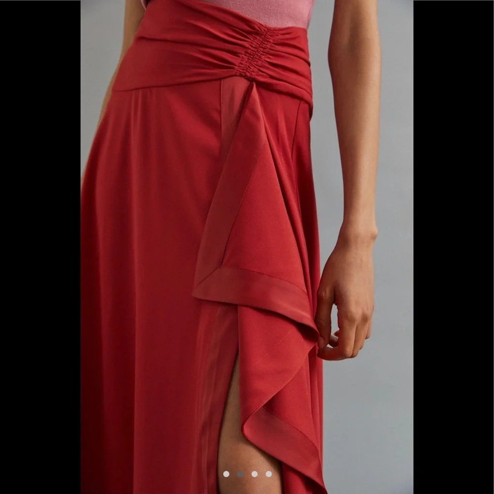 Anthropologie Mare Mare satin ruffle wrap midi skirt in red NWT - Picture 5 of 17